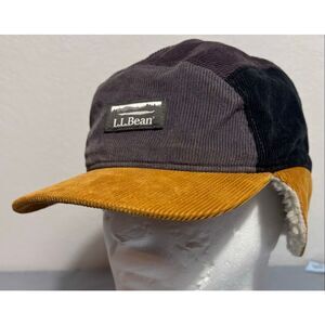 Kids' L.L.Bean Corduroy Trapper Hat Size M/L Ear Flaps Gray Brown Black